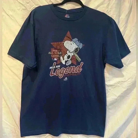 Peanuts Sports Majestic Triple Peak 2014 All Star Game Short Sleeved Shirt MLB L - Picture 1 of 6